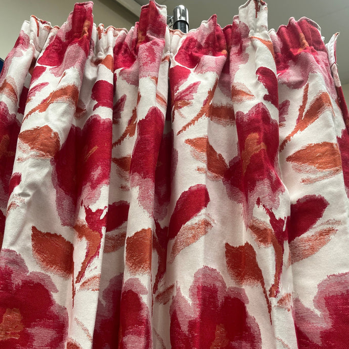 Cream with reds & terracotta florals, Lined, Pencil Pleat 3468