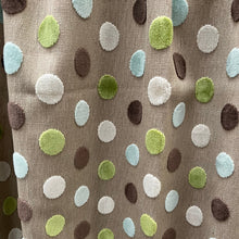 Load image into Gallery viewer, Beige with cream/lime/duck egg blue/brown velvet circles, B/O lined, pencil pleat 3491d
