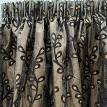 Load image into Gallery viewer, Brown faux silk with gold/brown velvet design, lined, pencil pleats 3493b

