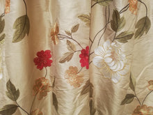 Load image into Gallery viewer, Gold b/g with cream, red &amp; green embroidered florals,silk, lined &amp; I/L, 3558A
