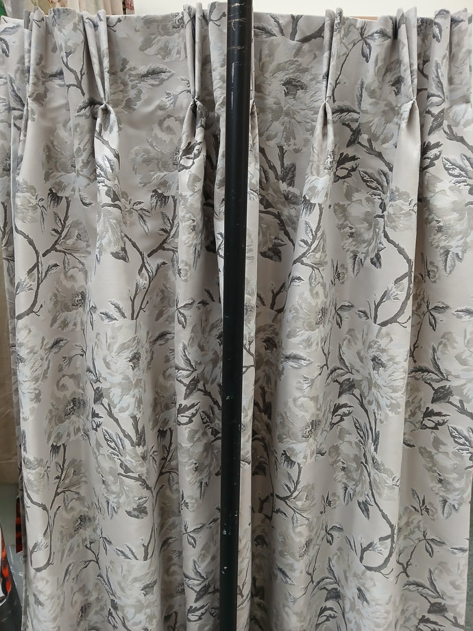 Pale grey background with grey florals, B/O lined, 3653