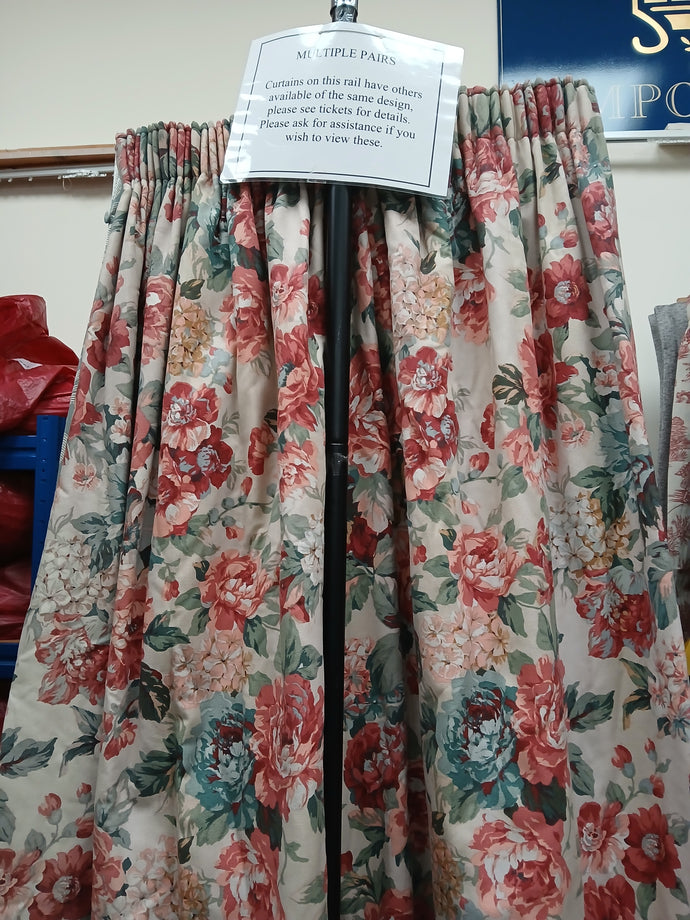 Beige with red/pink roses, lined & I/L, 3669b