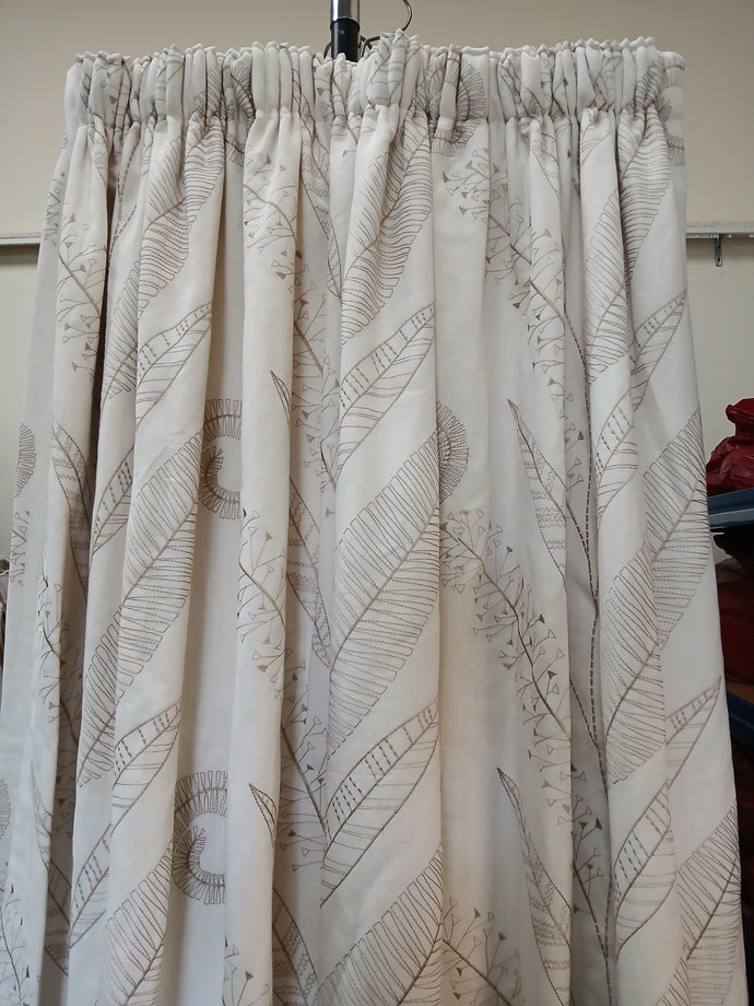 Cream b/g with embroidered leaf design, lined & I/L, 3696
