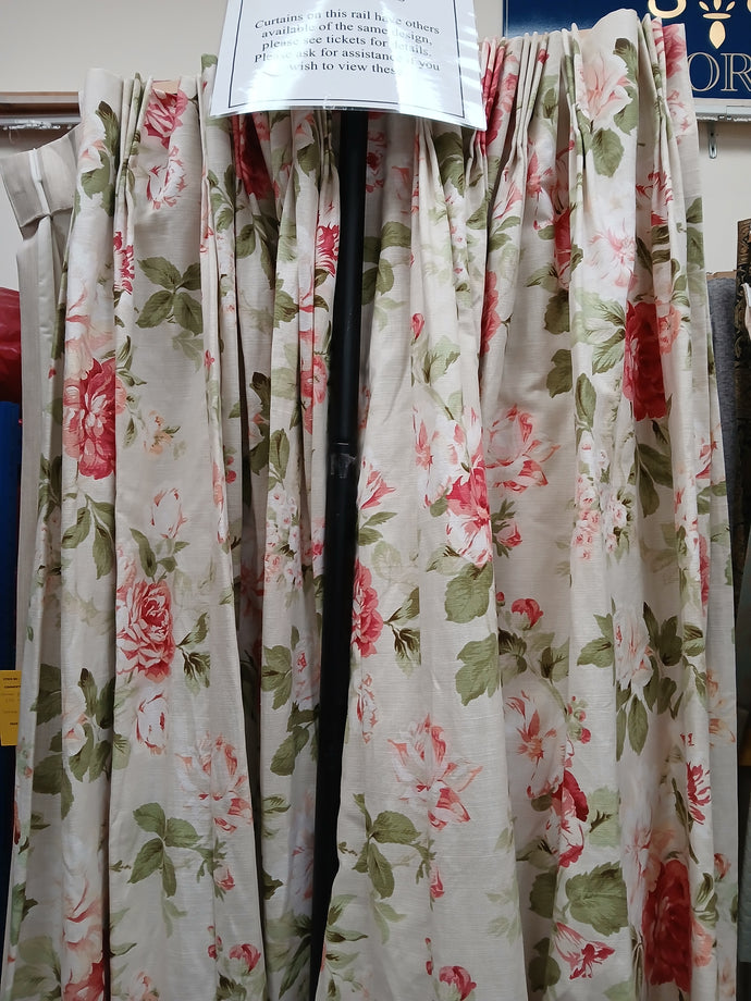 Cream with pink florals, lined, 3719b
