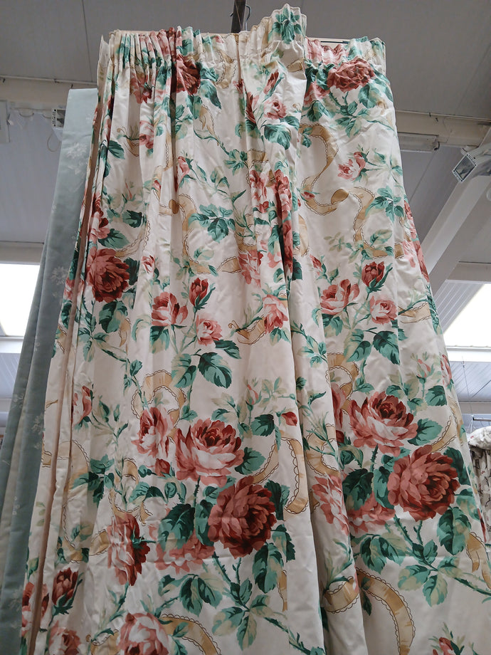 Glazed cotton, cream with red/pink florals, lined, 3790