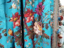 Load image into Gallery viewer, Turquoise b/g with multi coloured florals, lined in gold, 3805a

