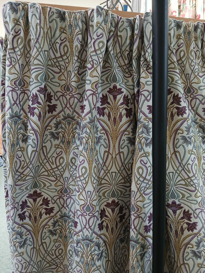 Cream, blue & purple design, lined, 3806