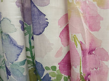 Load image into Gallery viewer, White b/g with large pink &amp; purple florals, B/O lined, 3807b
