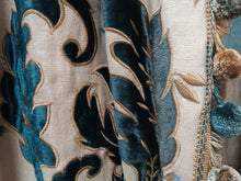 Load image into Gallery viewer, Beige with embosed velvet leaf design in turquoise &amp; gold, lined &amp; I/L, 3812a
