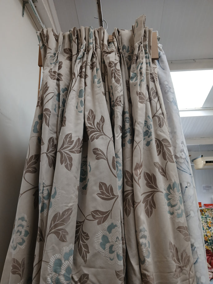 Cream with brown & teal florals, lined, 3825b