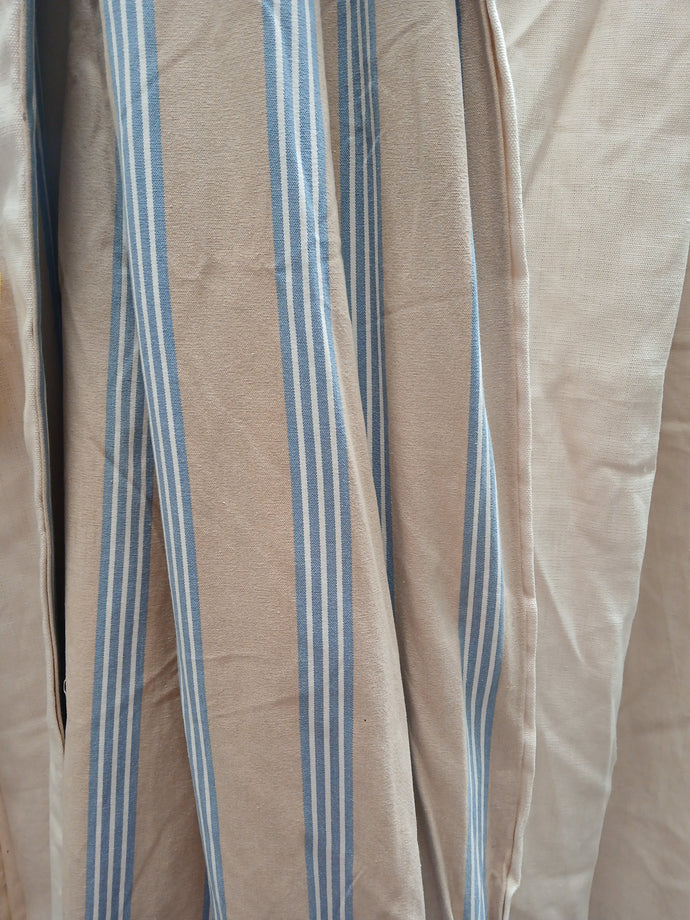 Cream linen with blue/taupe stripe lining, I/L, 3830b