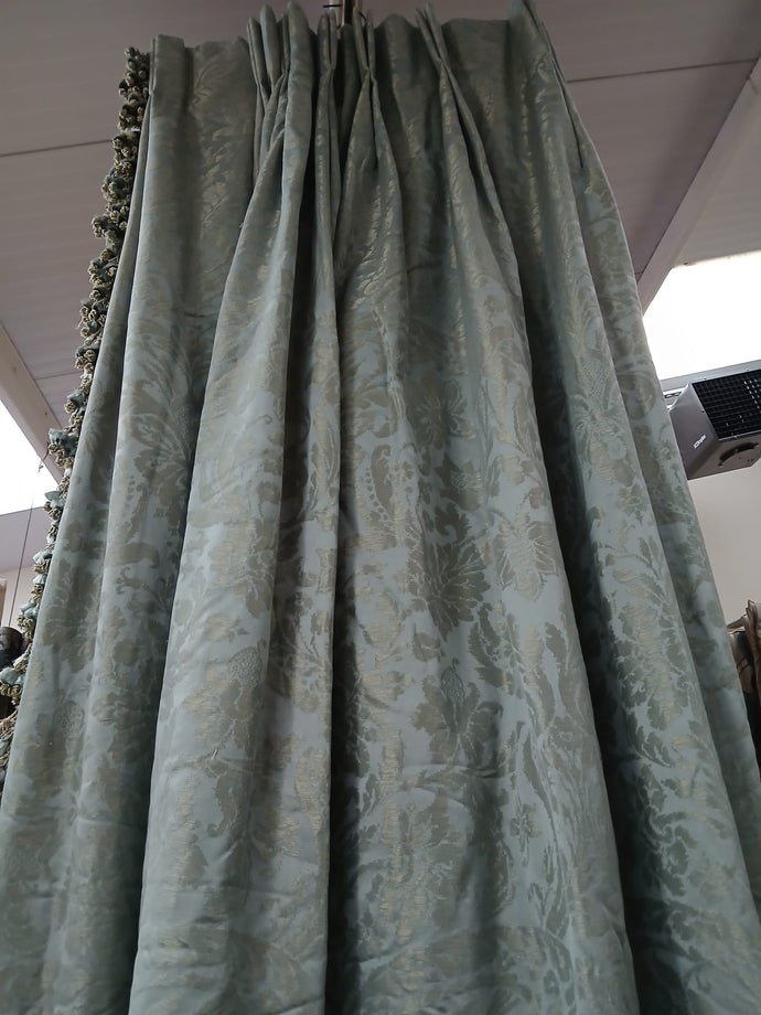 Green damask self pattern, lined & I/L 3868b