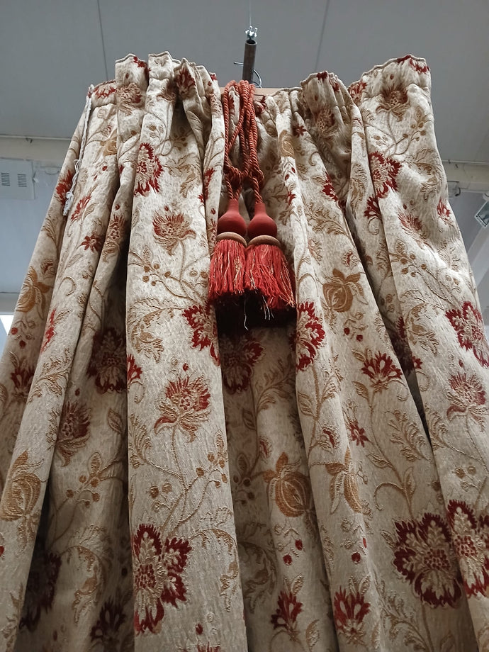 Beige with burgundy florals, lined, 3869