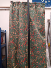 Load image into Gallery viewer, Dark green with red florals and animals, lined in green/cream, SINGLE 3974
