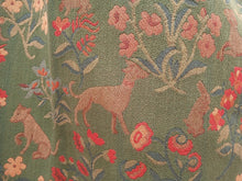 Load image into Gallery viewer, Dark green with red florals and animals, lined in green/cream, SINGLE 3974
