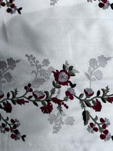 Load image into Gallery viewer, Cream b/g with Red &amp; Green Vine &amp; Flower Vertical Pattern, Lined, Eyelet Top, 4009b
